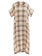 Ladies Beachwear Lisa Marie Fernandez - Hooded Check Linen-blend Kaftan - Womens - Pink