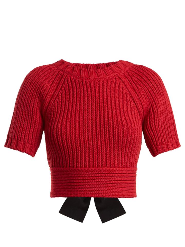 Redvalentino Bow-detail Ribbed-knit Cotton Cropped Sweater