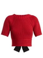 Redvalentino Bow-detail Ribbed-knit Cotton Cropped Sweater