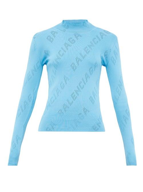 Matchesfashion.com Balenciaga - Perforated Logo High Neck Sweater - Womens - Light Blue