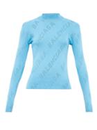 Matchesfashion.com Balenciaga - Perforated Logo High Neck Sweater - Womens - Light Blue