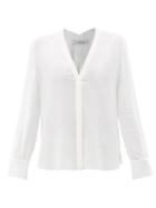 Another Tomorrow - V-neck Crepe Blouse - Womens - White