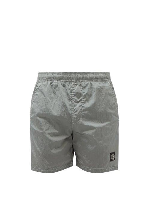 Stone Island - Compass-patch Swim Shorts - Mens - Light Blue