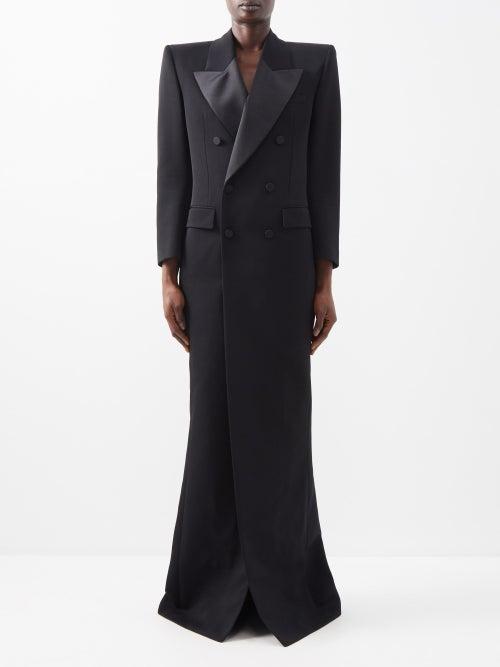 Saint Laurent - Grain De Poudre Wool Tuxedo Dress - Womens - Black
