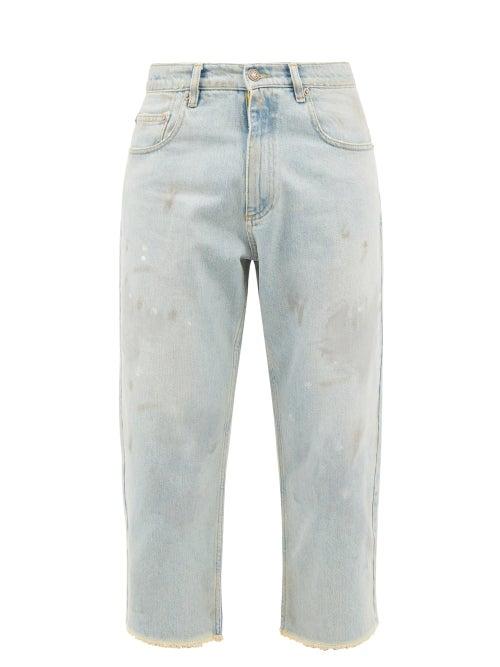 Erl - Distressed Cropped Straight-leg Jeans - Mens - Light Blue