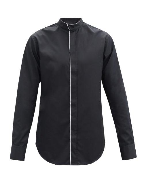 Matchesfashion.com Giorgio Armani - Stand-collar Piped Cotton-poplin Shirt - Mens - Black