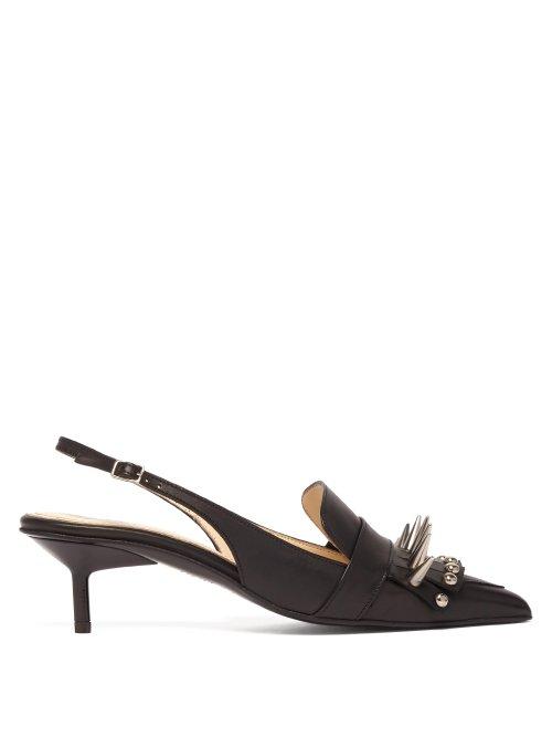 Matchesfashion.com Marques'almeida - Spike Embellished Slingback Leather Pumps - Womens - Black