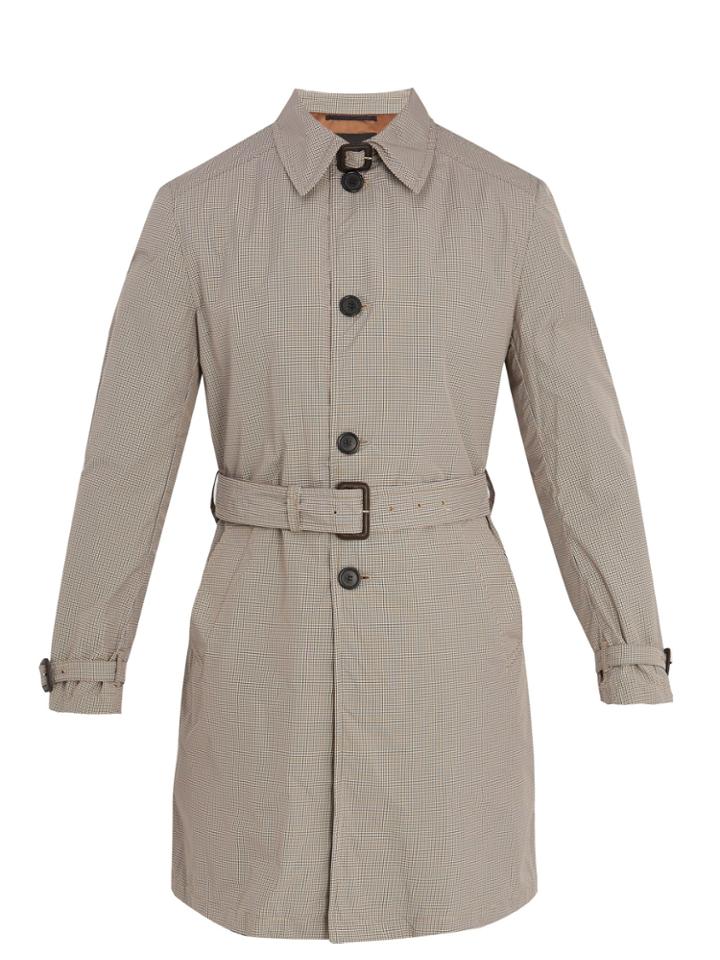 Prada Checked Belted Overcoat