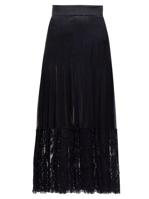 Matchesfashion.com Dolce & Gabbana - Lace Trimmed Silk Blend Midi Skirt - Womens - Black