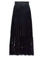Matchesfashion.com Dolce & Gabbana - Lace Trimmed Silk Blend Midi Skirt - Womens - Black