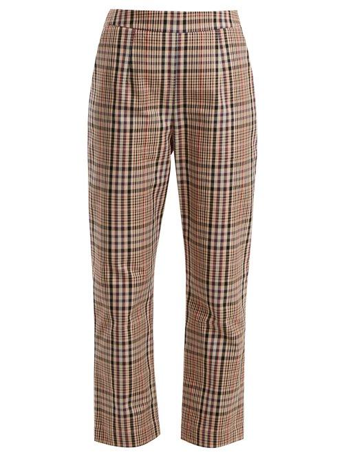 Matchesfashion.com Isa Arfen - High Rise Straight Leg Checked Cotton Trousers - Womens - Beige Multi
