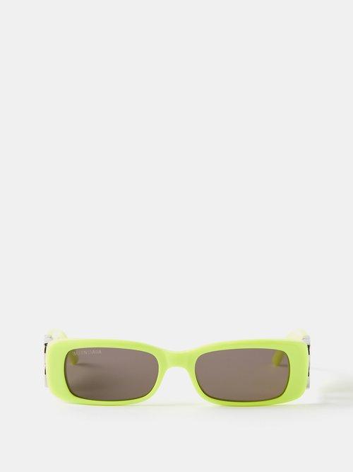 Balenciaga Eyewear - Dynasty Bb Rectangle Acetate Sunglasses - Womens - Yellow Silver
