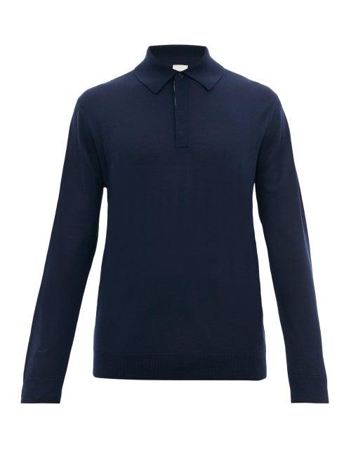 Matchesfashion.com Paul Smith - Long Sleeved Merino Wool Polo Shirt - Mens - Navy