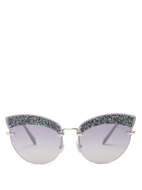 Matchesfashion.com Miu Miu - Glitter Embellished Cat Eye Sunglasses - Womens - Grey Multi