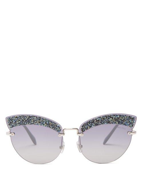 Matchesfashion.com Miu Miu - Glitter Embellished Cat Eye Sunglasses - Womens - Grey Multi