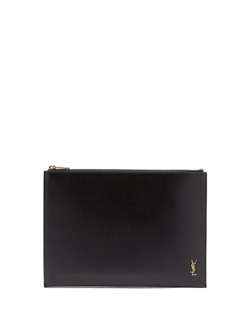 Matchesfashion.com Saint Laurent - Ysl Logo-plaque Leather Pouch - Mens - Black