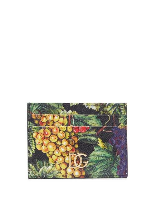 Matchesfashion.com Dolce & Gabbana - Grape-print Grained-leather Cardholder - Womens - Green Multi