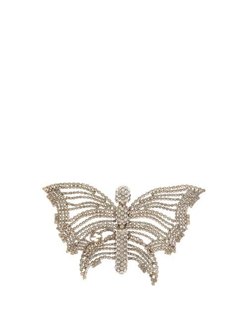 Matchesfashion.com Gucci - Butterfly Crystal-embellished Brooch - Womens - Silver