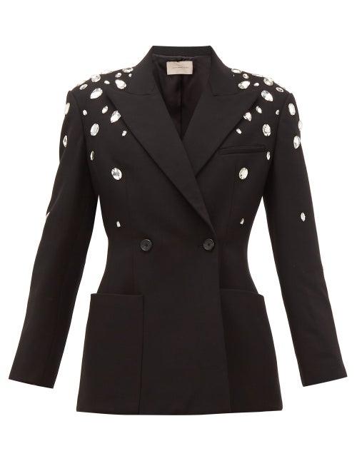 Matchesfashion.com Christopher Kane - Crystal Double Breasted Crepe Jacket - Womens - Black