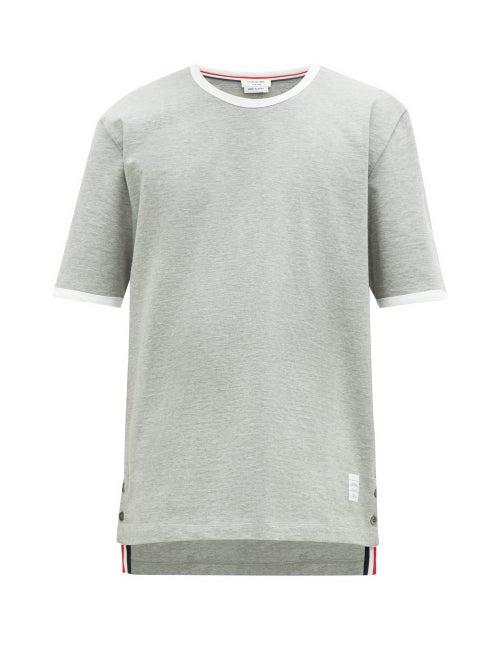 Matchesfashion.com Thom Browne - Step Hem Cotton T Shirt - Mens - Light Grey