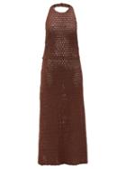Ladies Beachwear Albus Lumen - Halterneck Crocheted Cotton Dress - Womens - Brown