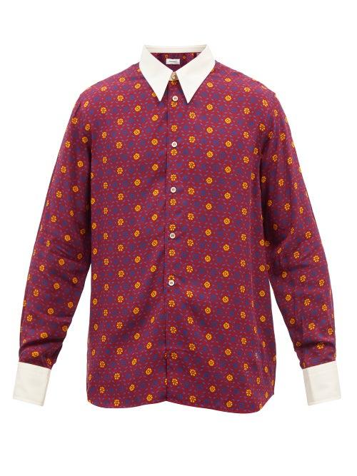 Wales Bonner - Contrast-collar Floral-print Shirt - Mens - Red