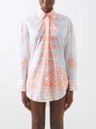 Juliet Dunn - Dhaka-embroidery Cotton-poplin Shirt - Womens - Orange White