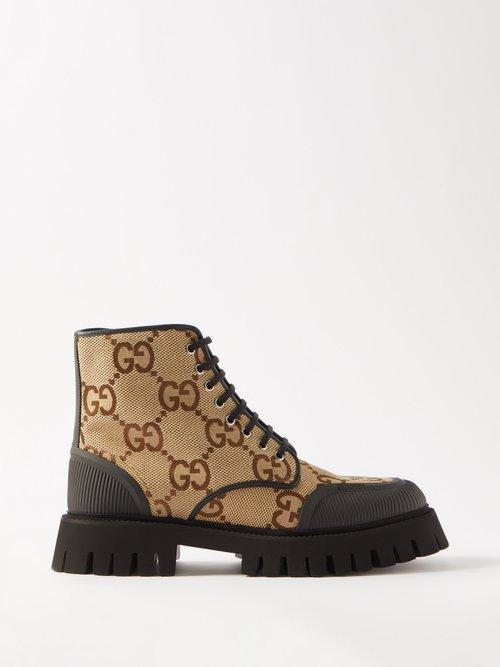 Gucci - Gg-canvas Lug-sole Boots - Mens - Beige