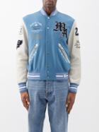 Amiri - Unicorn-appliqu Wool-blend Varsity Jacket - Mens - Blue Cream