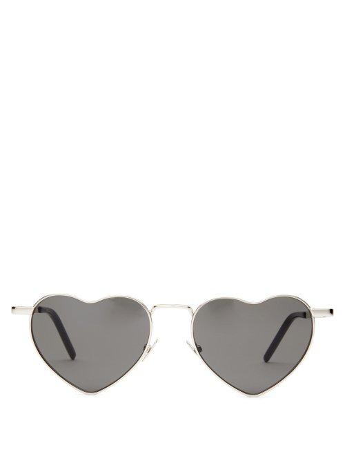Matchesfashion.com Saint Laurent - Loulou Heart Shaped Metal Sunglasses - Womens - Silver Multi