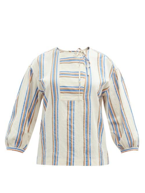 Ladies Rtw A.p.c. - Amelia Striped-poplin Tunic Blouse - Womens - Cream Stripe