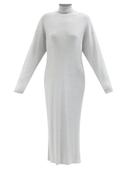 Balenciaga - Roll-neck Lam Sweater Dress - Womens - Silver