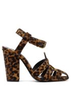 Matchesfashion.com Saint Laurent - Oak Caged Leopard-print Calf-hair Sandals - Womens - Leopard