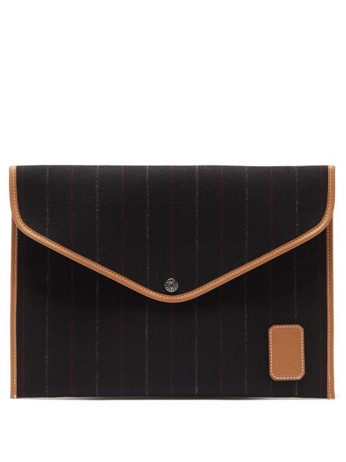 Rue De Verneuil - Enveloppe Xl Leather-trim Flannel Pouch - Womens - Navy Multi
