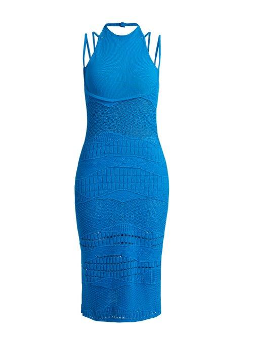 Matchesfashion.com Esteban Cortzar - Sleeveless Crochet Knit Cotton Blend Dress - Womens - Blue