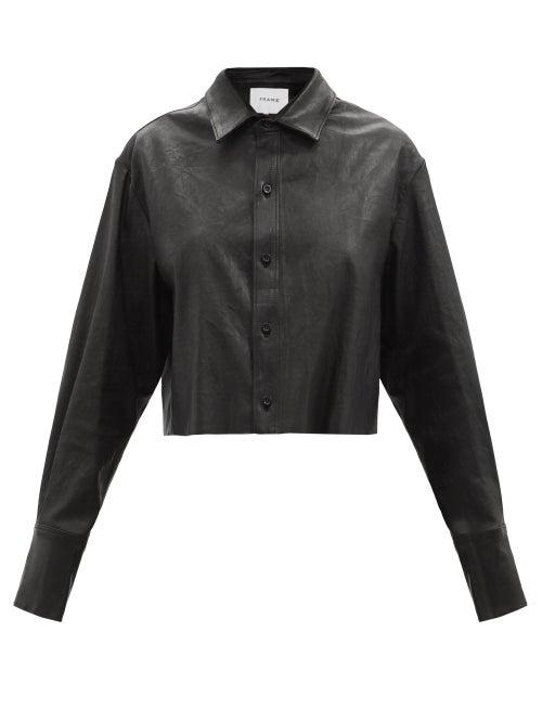 Frame - Cutoff Oversized Cropped Leather Shirt - Womens - Black