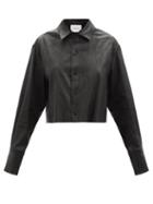 Frame - Cutoff Oversized Cropped Leather Shirt - Womens - Black