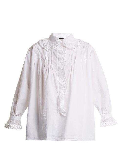 Matchesfashion.com Nili Lotan - Broderie Anglaise Trimmed Cotton Blouse - Womens - White