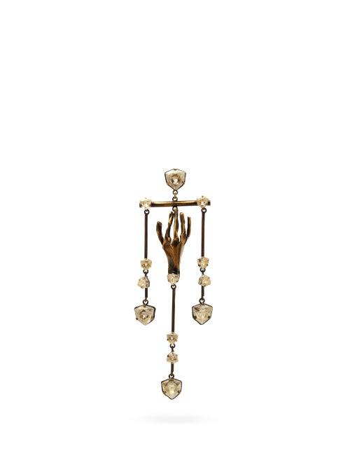 Matchesfashion.com Valentino Garavani - Crystal-embellished Hand Single Earring - Womens - Gold