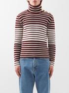 Valentino - Roll-neck Striped Wool Sweater - Mens - Ivory Red