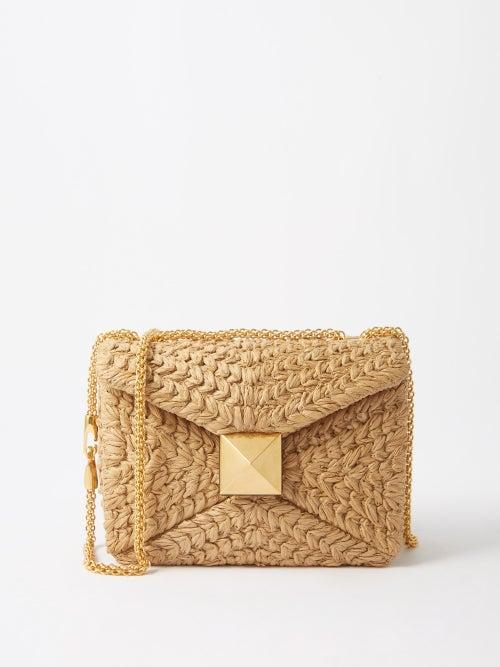 Valentino Garavani - One Stud Faux-raffia Shoulder Bag - Womens - Beige