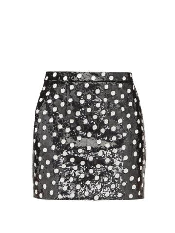 Matchesfashion.com Saint Laurent - Sequinned Polka Dot Wool Mini Skirt - Womens - Black White