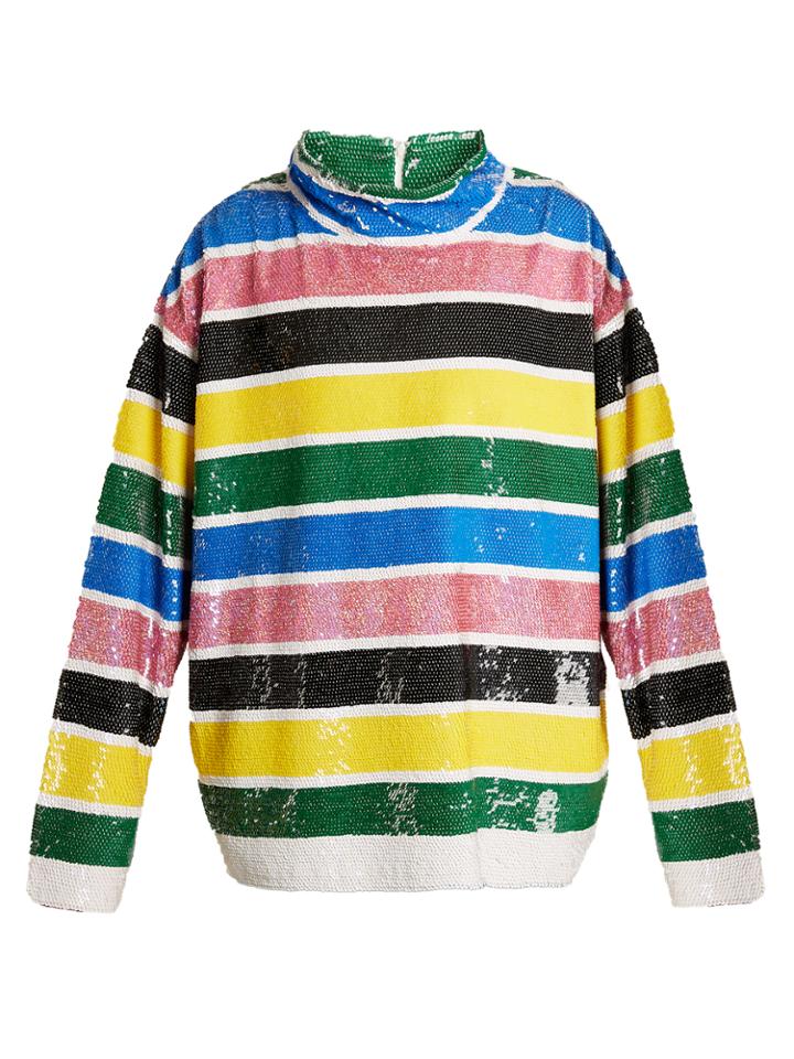 Ashish Oversized Striped Sequin-embellished Top