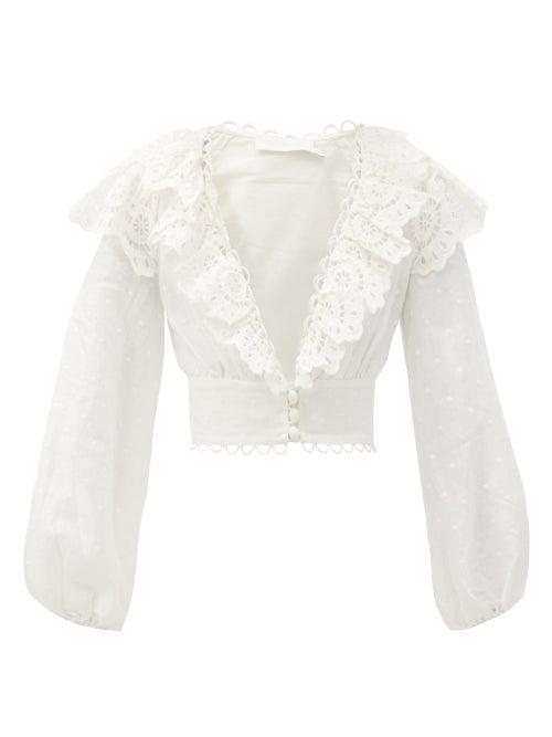 Matchesfashion.com Zimmermann - Bellitude Linen Crop Top - Womens - Ivory