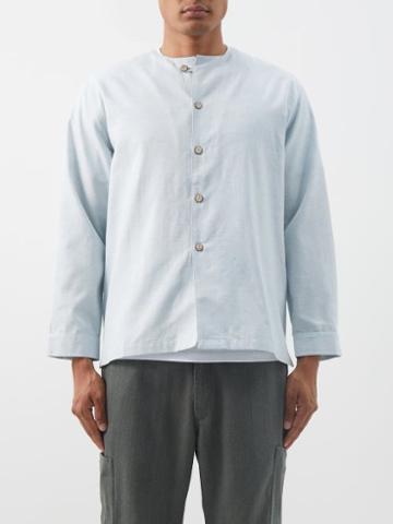 Maran - Mari Slubbed Cotton-blend Poplin Shirt - Mens - Light Blue