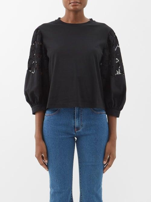 See By Chlo - Broderie-anglaise Cotton Top - Womens - Black