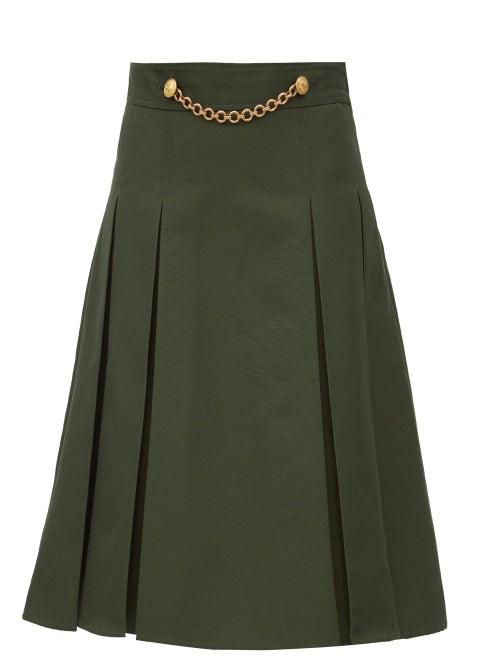 Matchesfashion.com Gucci - Draped-chain Pleated Cotton-blend Midi Skirt - Womens - Green