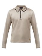 Matchesfashion.com Dunhill - Zip-collar Cotton Long-sleeved Polo Shirt - Mens - Grey