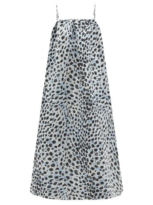Ganni - Animal-jacquard Maxi Dress - Womens - White Multi
