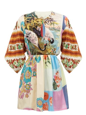 Matchesfashion.com Rianna + Nina - Vintage Patchwork Tapestry-panel Silk Top - Womens - Multi